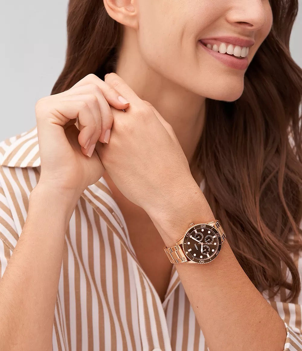 [READY STOCK MY] FOSSIL Watch His and Hers Multifunction Rose Gold-Tone Stainless Steel Watch Box Set (BQ2827SET)