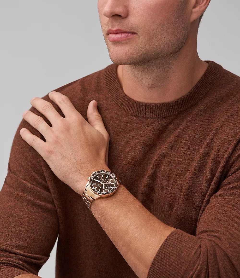 [READY STOCK MY] FOSSIL Watch His and Hers Multifunction Rose Gold-Tone Stainless Steel Watch Box Set (BQ2827SET)