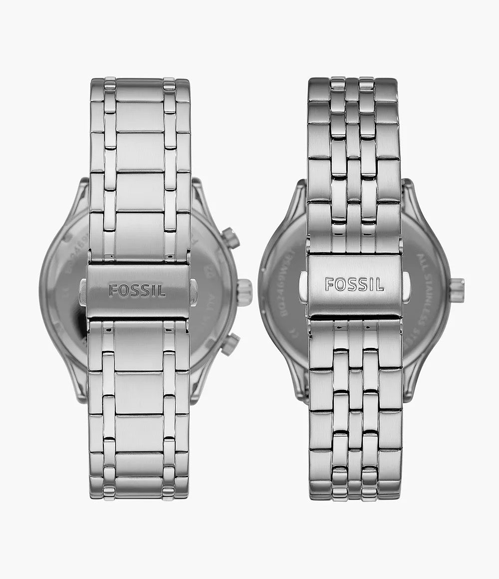 F0SSIL His and Her Fenmore Multifunction Stainless Steel Watch Gift Set (BQ2468SET)