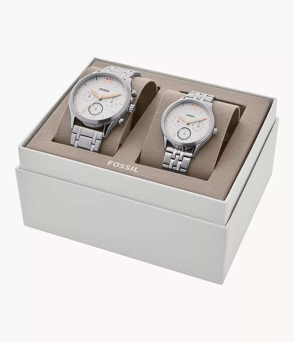 [INCOMING ETA END AUG 2024] F0SSIL His and Her Fenmore Multifunction Stainless Steel Watch Gift Set (BQ2468SET)
