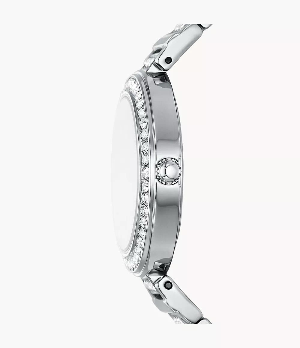 [READY STOCK MY] FOSSIL Karli Three-Hand Silver-Tone Watch in Mother Of Pearl in Pink (BQW3182)