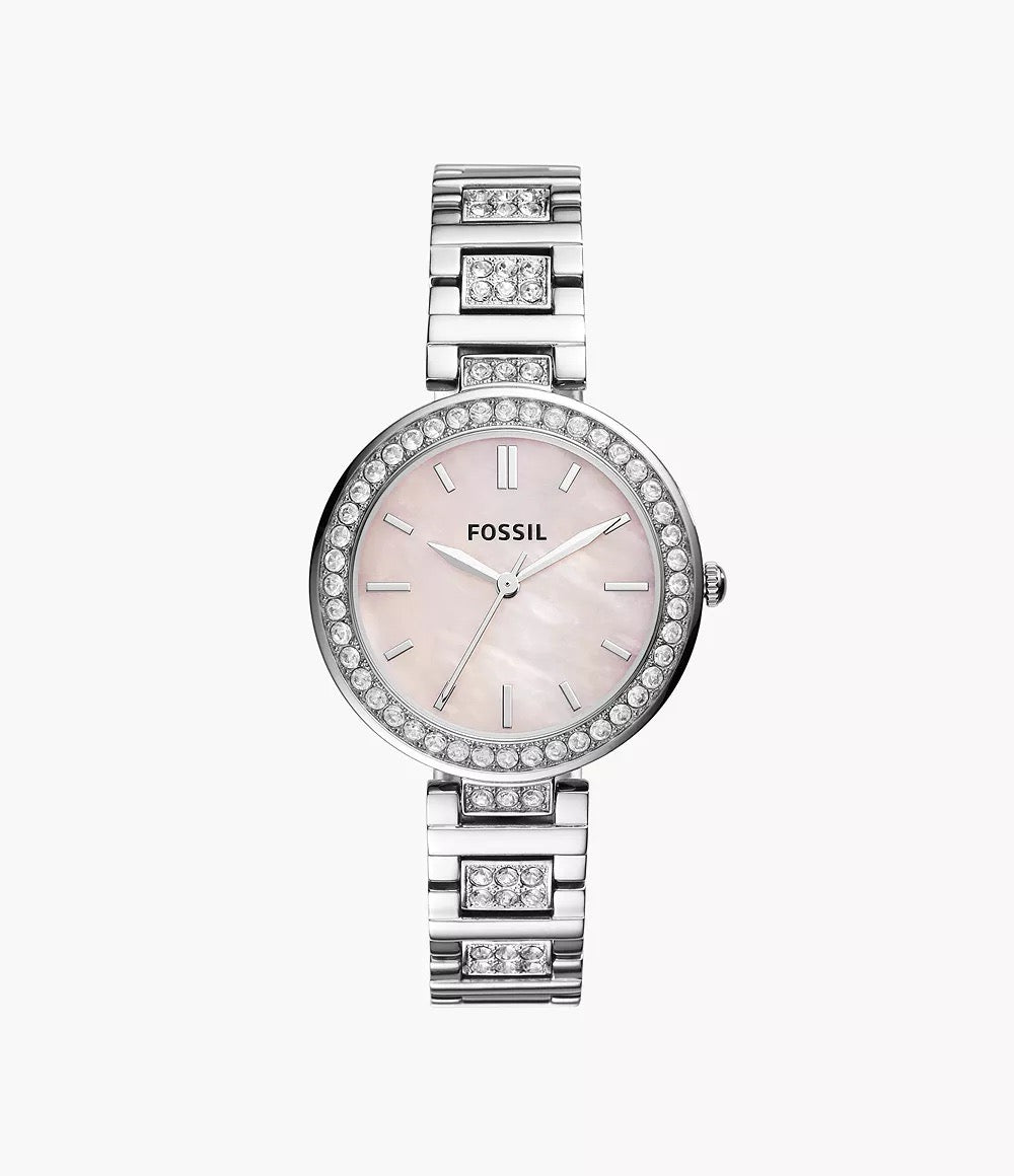 FOSSIL Karli Three-Hand Stainless Steel Watch in Pink MOP (BQ3182)