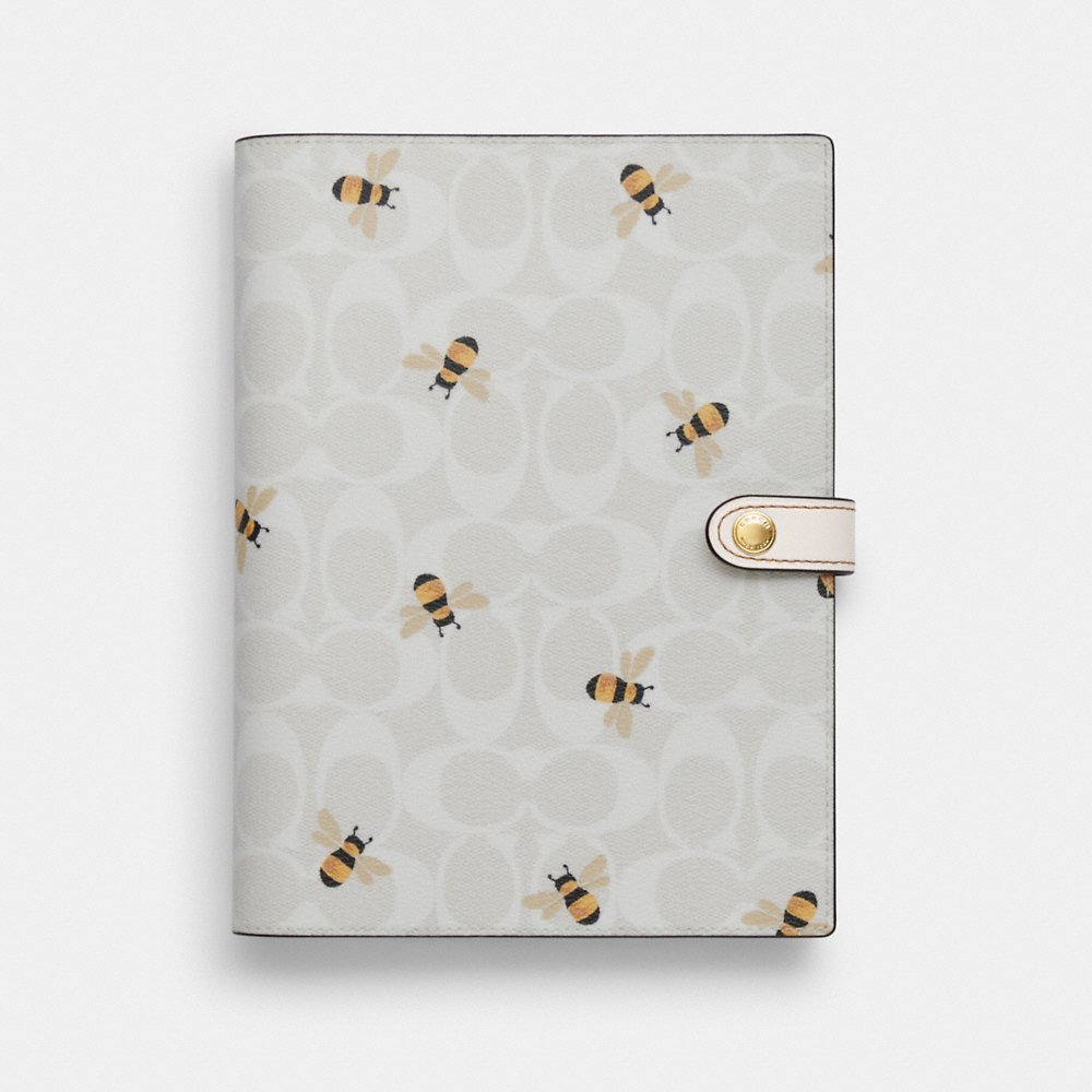 C0ACH Notebook In Signature Canvas With Bee Print in Chalk/Glacier White Multi (CI014)