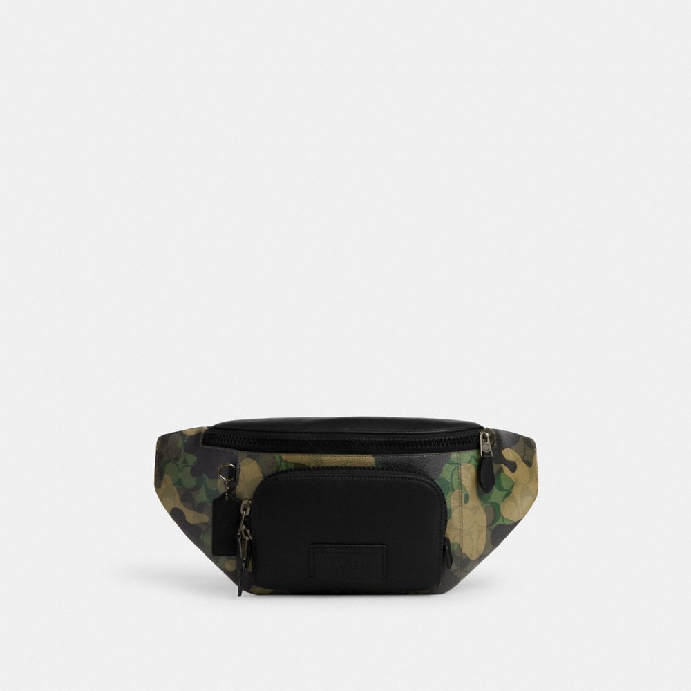 [INCOMING ETA END AUG 2024] C0ACH Track Belt Bag In Signature Canvas With Camo Print in Green Multi (CM184)