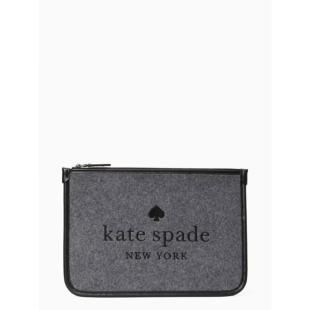 Kate Spade Ella Felt Large Zip Pouch in Grey Multi (WLR00654)