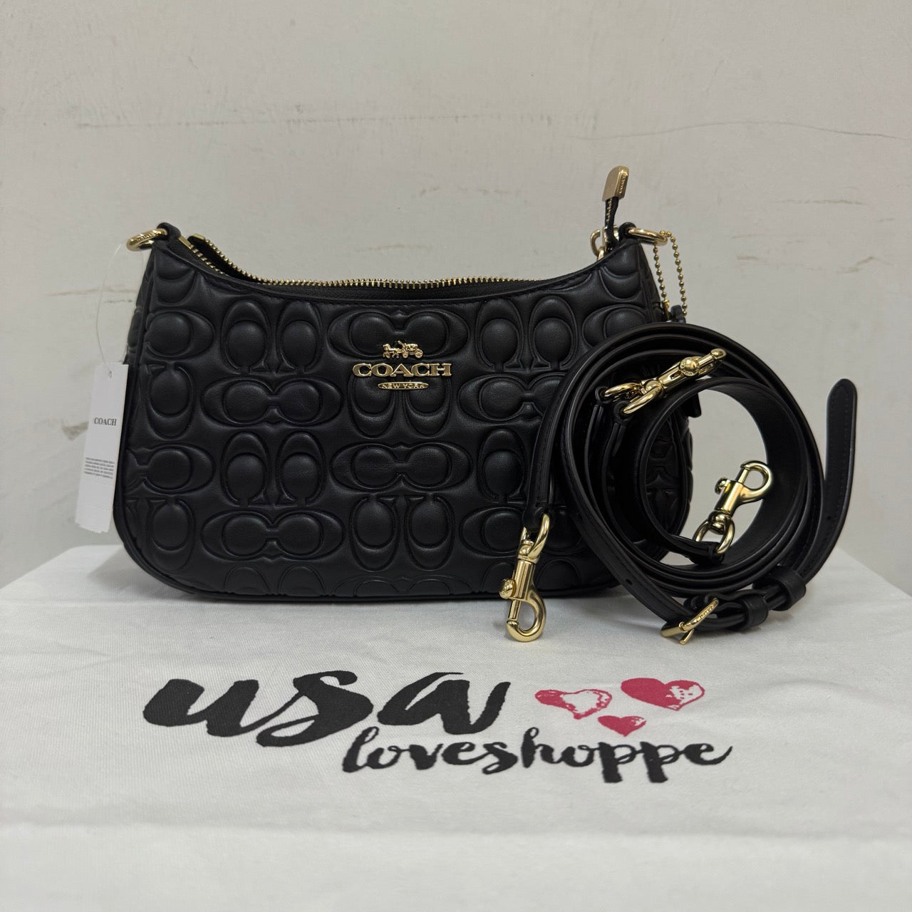 [AUCTION][READY STOCK MY] COACH Teri Shoulder Bag In Signature Leather in Black (CM054)