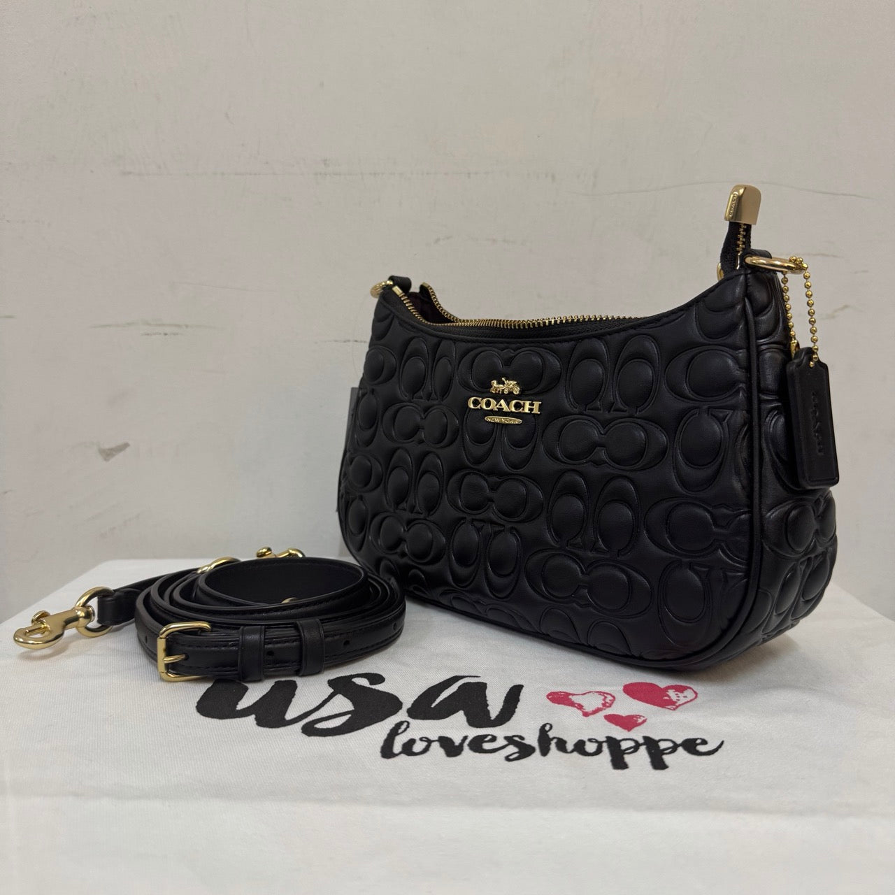 [AUCTION][READY STOCK MY] COACH Teri Shoulder Bag In Signature Leather in Black (CM054)