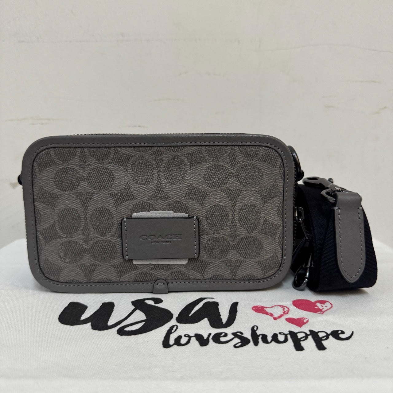 [AUCTION][READY STOCK MY] COACH Men Wyatt Crossbody Bag In Signature Canvas in Grey/Charcoal (CW365)