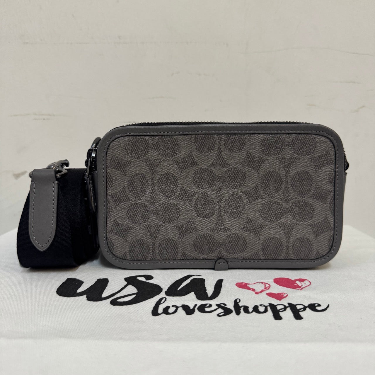 [AUCTION][READY STOCK MY] COACH Men Wyatt Crossbody Bag In Signature Canvas in Grey/Charcoal (CW365)