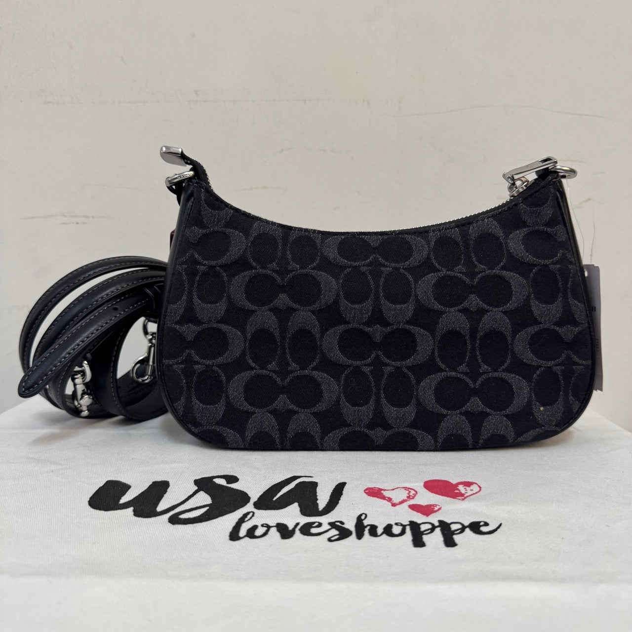 [AUCTION][READY STOCK MY] COACH Teri Shoulder Bag In Signature Denim in Black (CDE43)