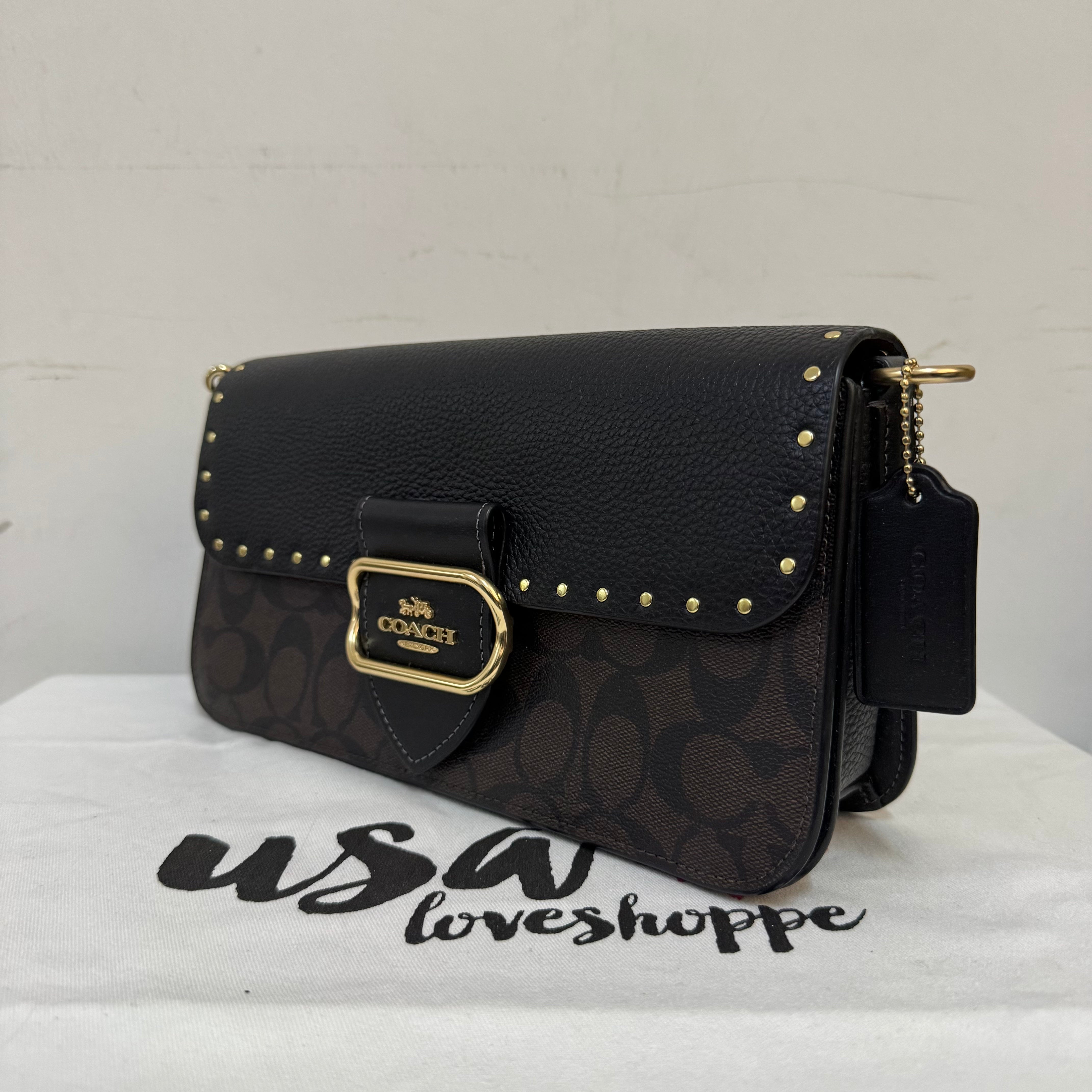 [AUCTION][READY STOCK MY] COACH Morgan Shoulder Bag Sig Canvas With Rivets in Brown Black Multi (CE563)