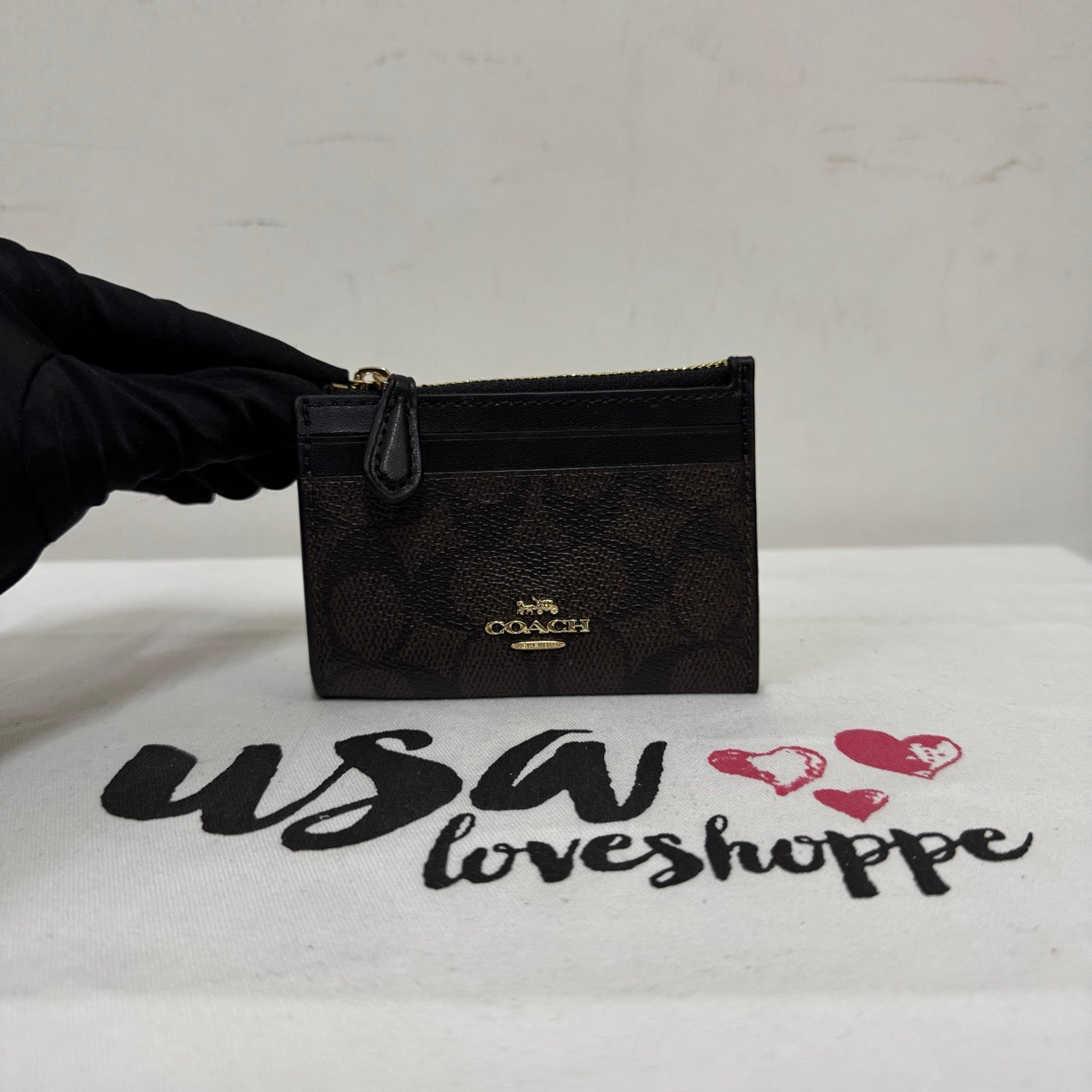 [AUCTION][READY STOCK MY] COACH Mini Skinny Id Case In Signature Canvas in Walnut/Black (CW870)