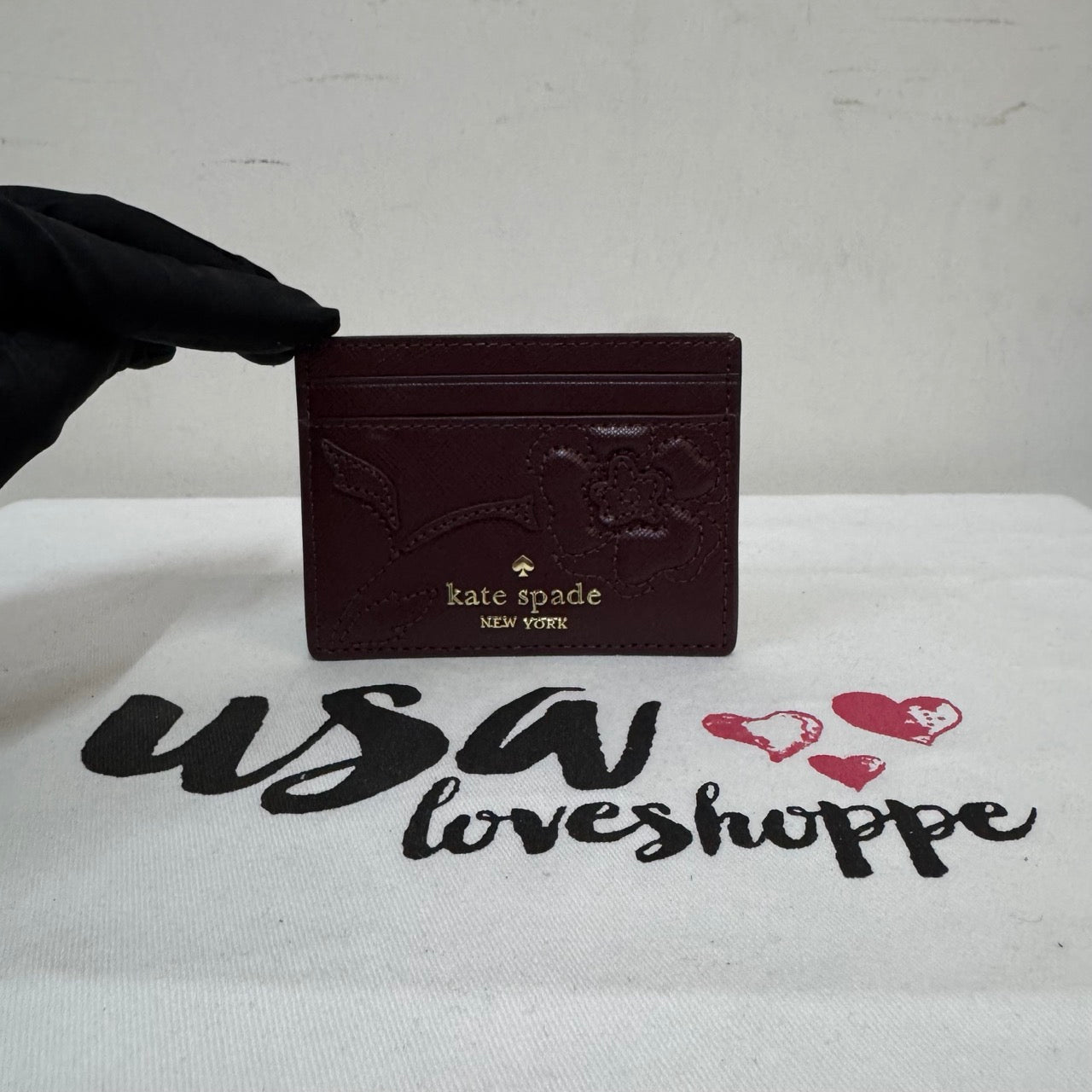 [AUCTION][READY STOCK MY] Kate Spade Madison Floral Applique Small Slim Card Holder in Dark Merlot (KL871)