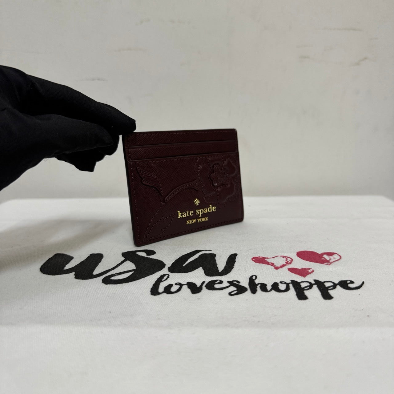 [AUCTION][READY STOCK MY] Kate Spade Madison Floral Applique Small Slim Card Holder in Dark Merlot (KL871)