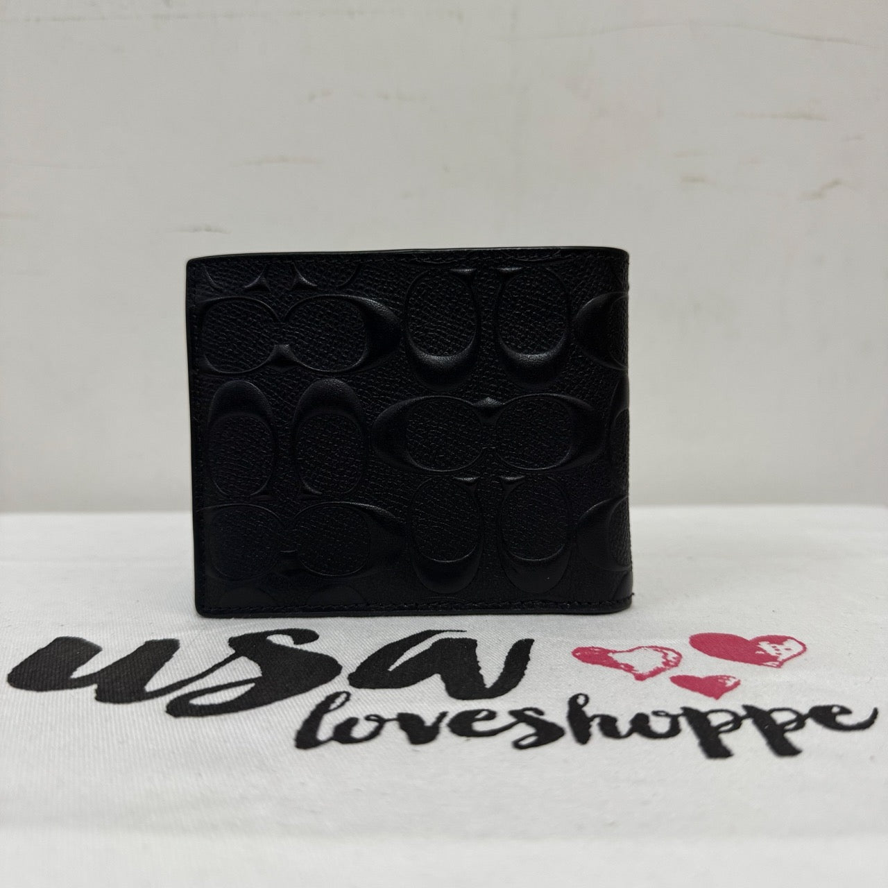 [AUCTION][READY STOCK MY] COACH Men Compact ID Signature Crossgrain Leather Wallet in Black (F75371)