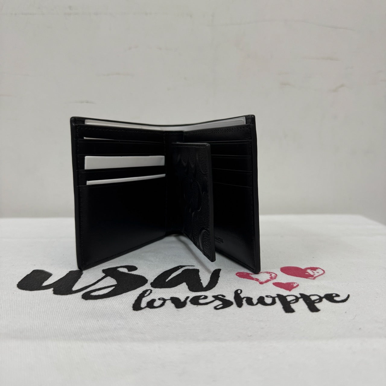 [AUCTION][READY STOCK MY] COACH Men Compact ID Signature Crossgrain Leather Wallet in Black (F75371)