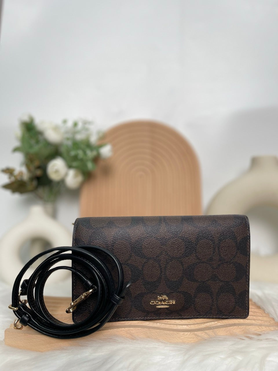 [DEFECT][READY STOCK MY] COACH Anna Foldover Crossbody Clutch in Signature Canvas in Brown/Black (3036)
