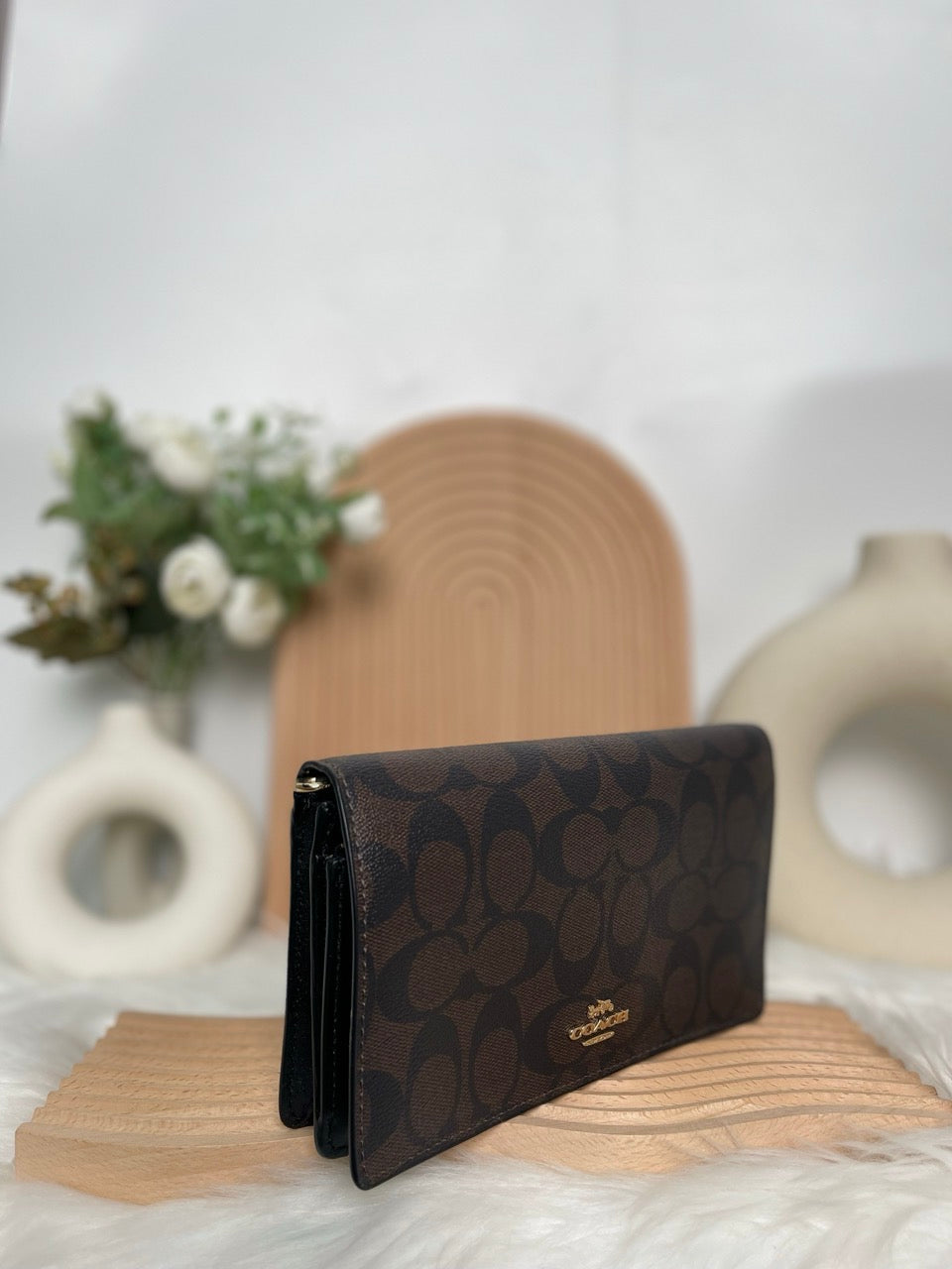 [DEFECT][READY STOCK MY] COACH Anna Foldover Crossbody Clutch in Signature Canvas in Brown/Black (3036)