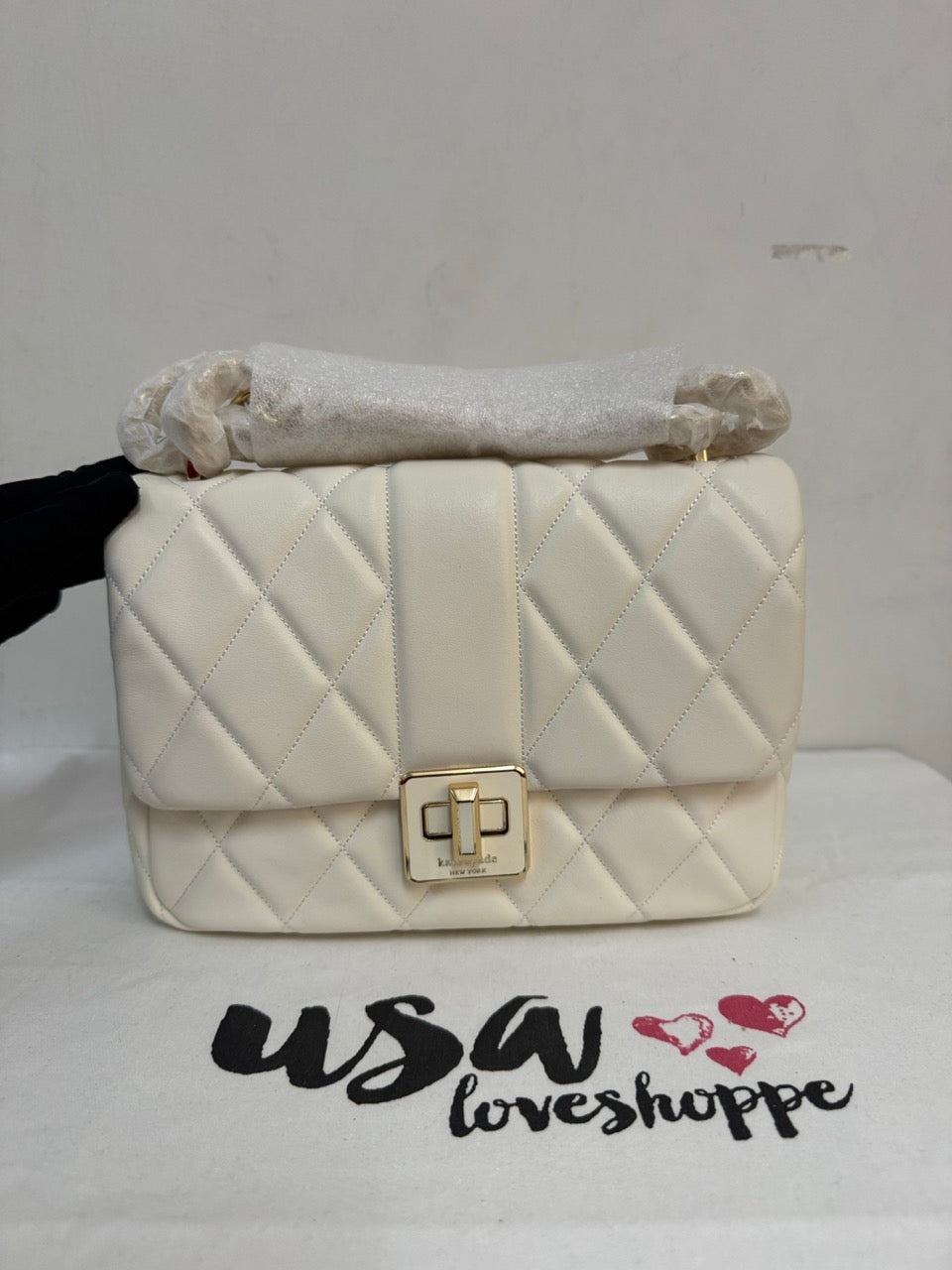 [AUCTION][READY STOCK MY] Kate Spade Carey Quilted Small Flap Crossbody in Meringue (KM708)