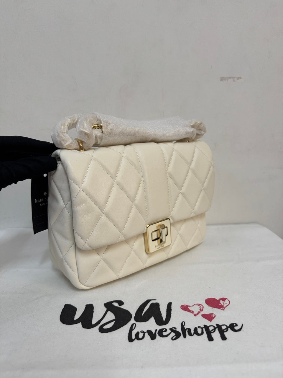 [AUCTION][READY STOCK MY] Kate Spade Carey Quilted Small Flap Crossbody in Meringue (KM708)