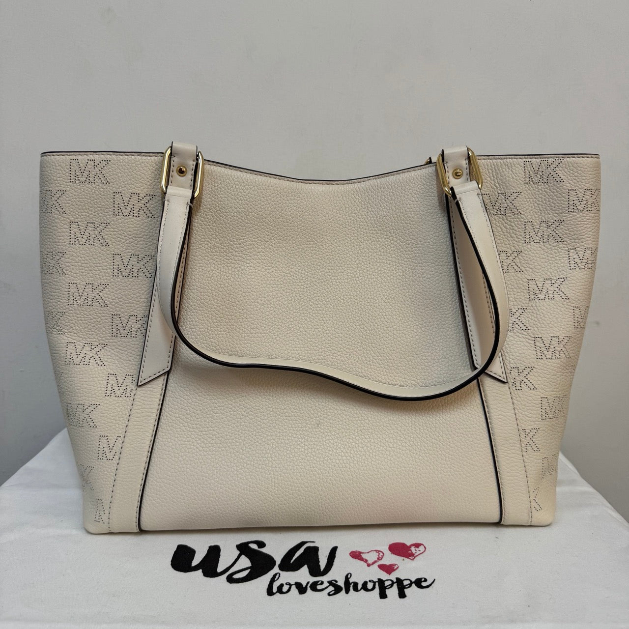 [AUCTION][READY STOCK MY] MICHAEL KORS Arlo Large Pebbled Leather Shoulder Bag in Light Cream (35S3GW7T9L)