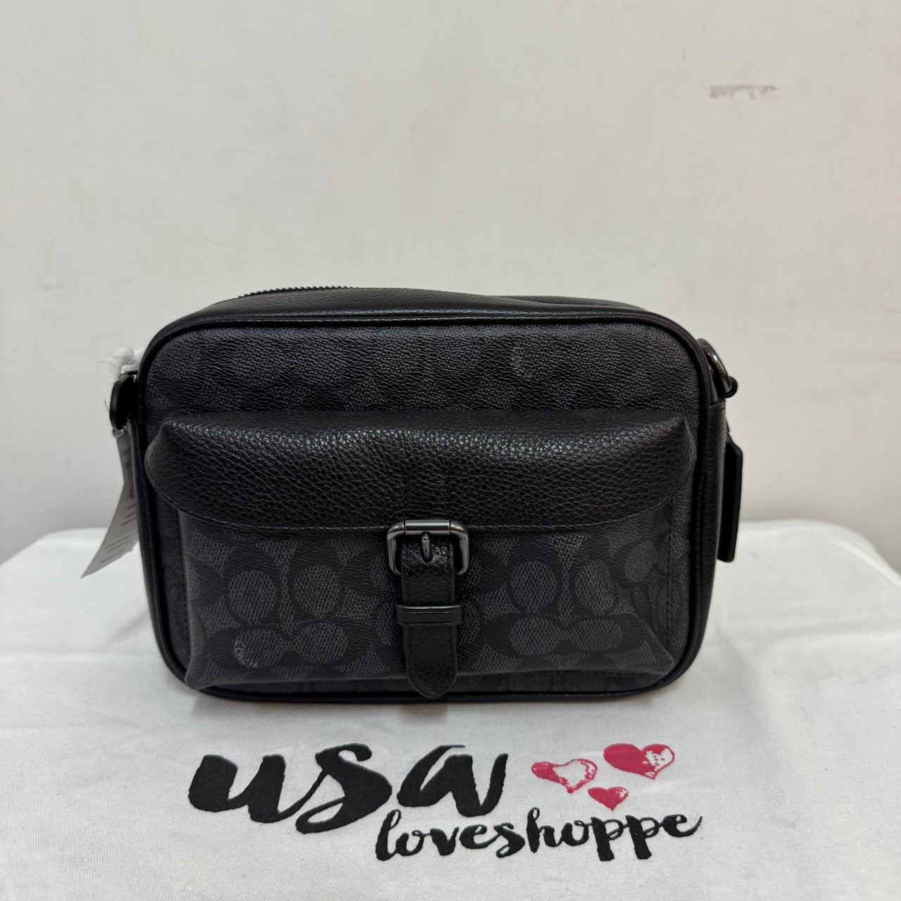 [AUCTION][READY STOCK MY] COACH Men Warner Crossbody Bag In Signature Canvas in Charcoal/Black (CW217)