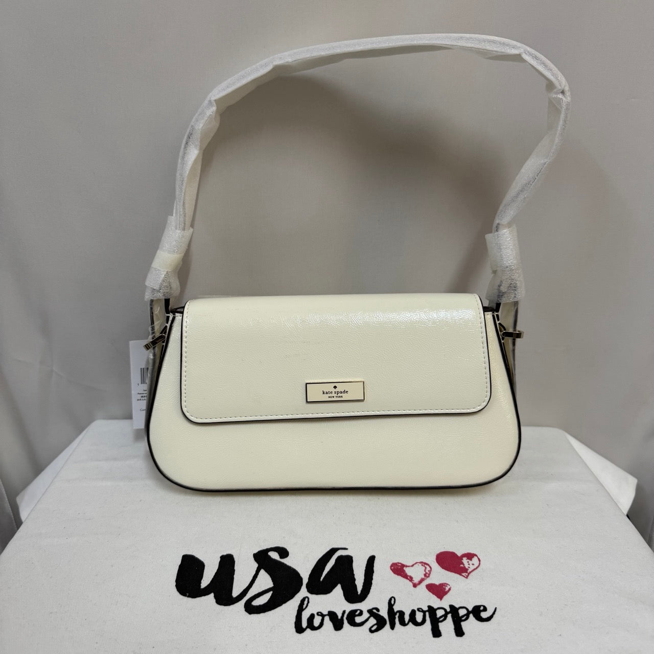 [AUCTION][READY STOCK MY] Kate Spade Bridget Crinkle Patent Small Flap Shoulder in Meringue (KM677)