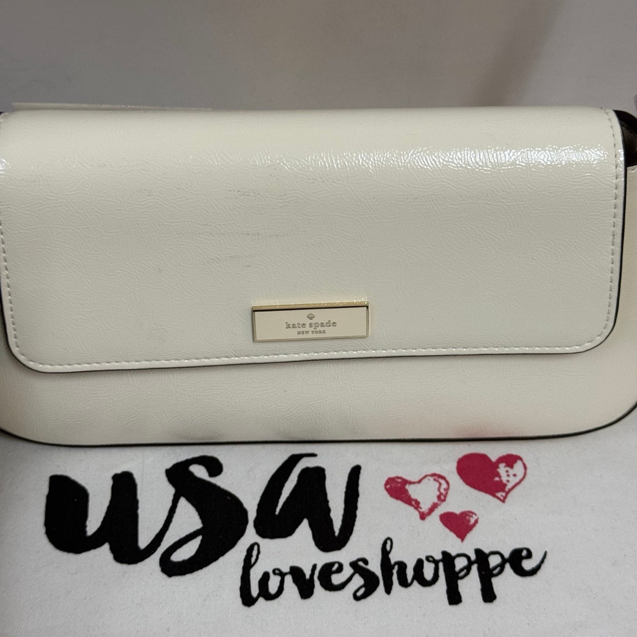 [AUCTION][READY STOCK MY] Kate Spade Bridget Crinkle Patent Small Flap Shoulder in Meringue (KM677)