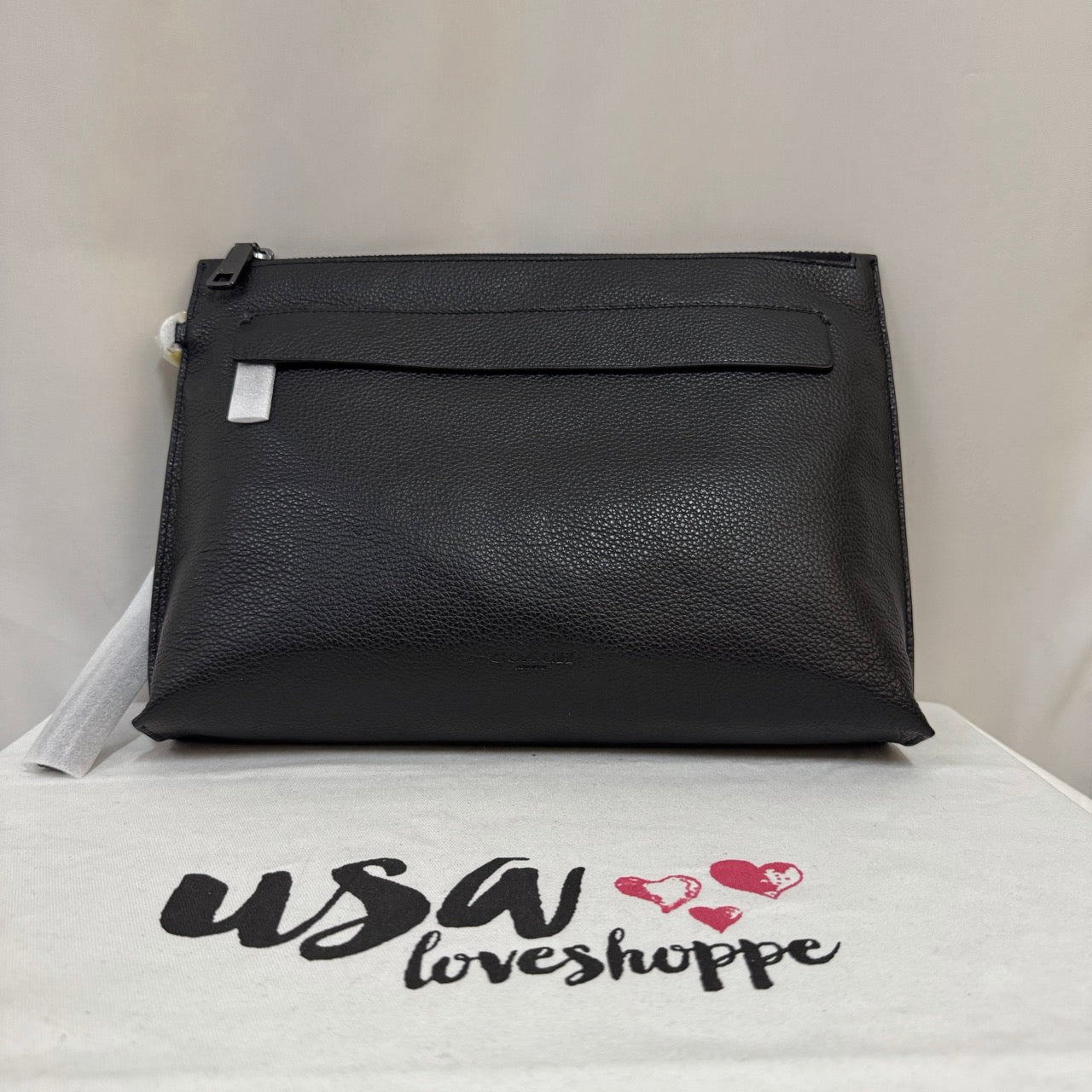 [AUCTION][READY STOCK MY] COACH for Men Carryall Pouch Pebbled Leather in Black (F28614)
