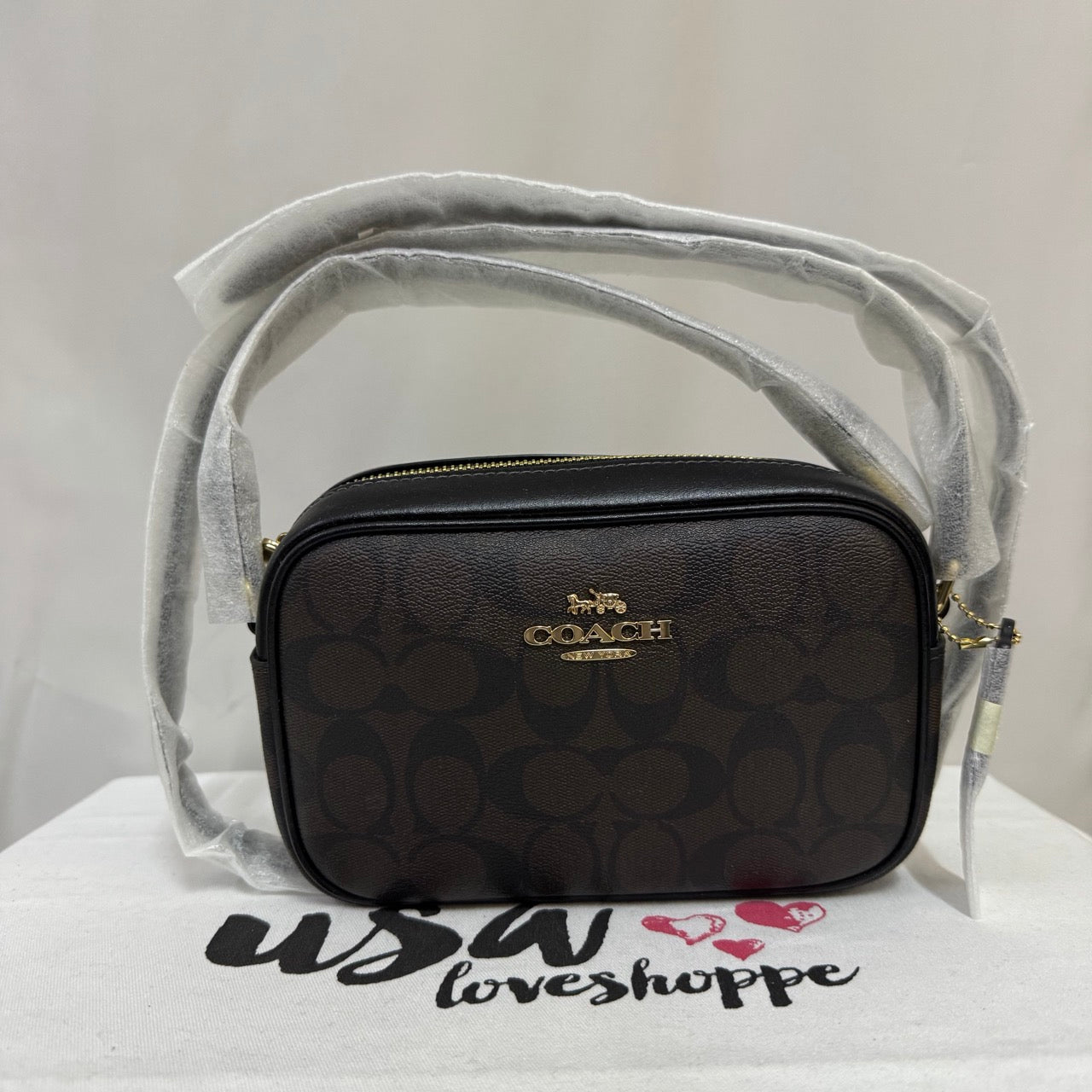 [AUCTION][READY STOCK MY] COACH Mini Jamie Camera Bag In Signature Canvas in Brown Black (CQ874)