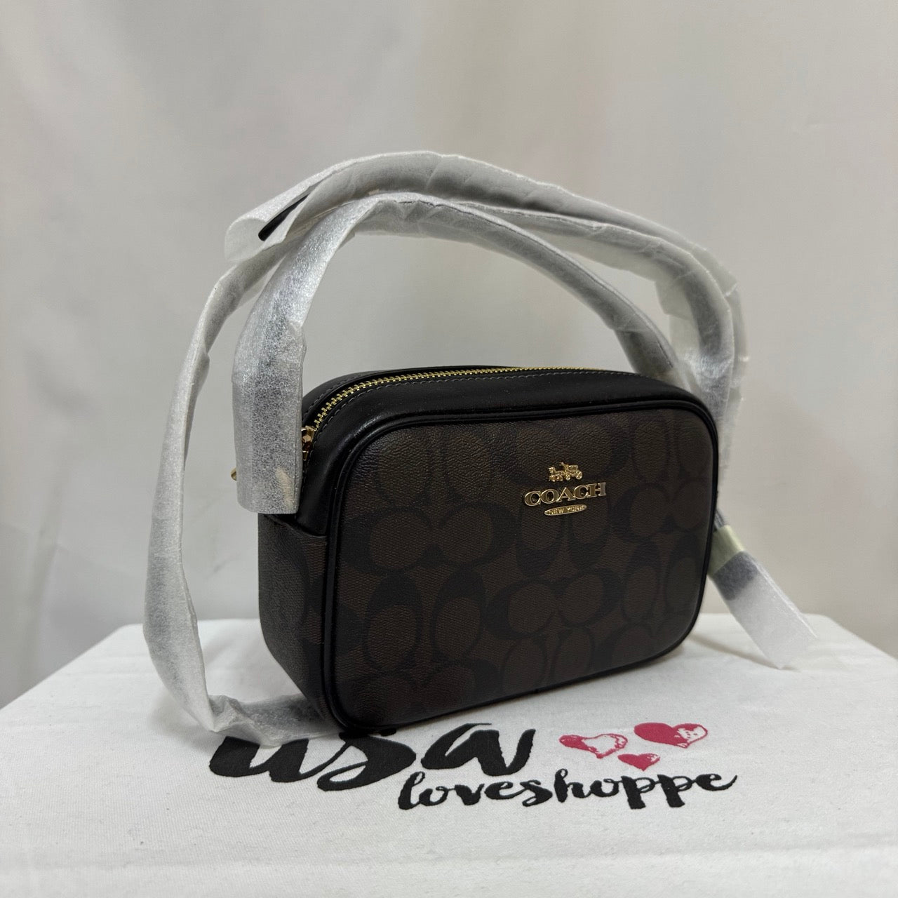 [AUCTION][READY STOCK MY] COACH Mini Jamie Camera Bag In Signature Canvas in Brown Black (CQ874)