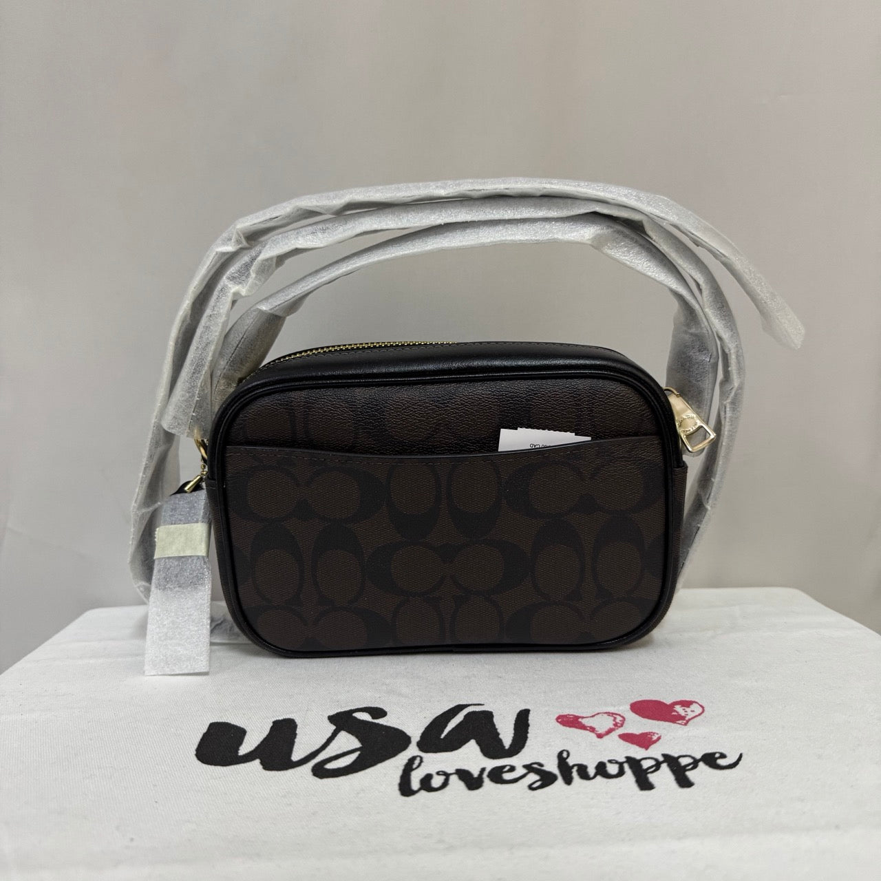 [AUCTION][READY STOCK MY] COACH Mini Jamie Camera Bag In Signature Canvas in Brown Black (CQ874)