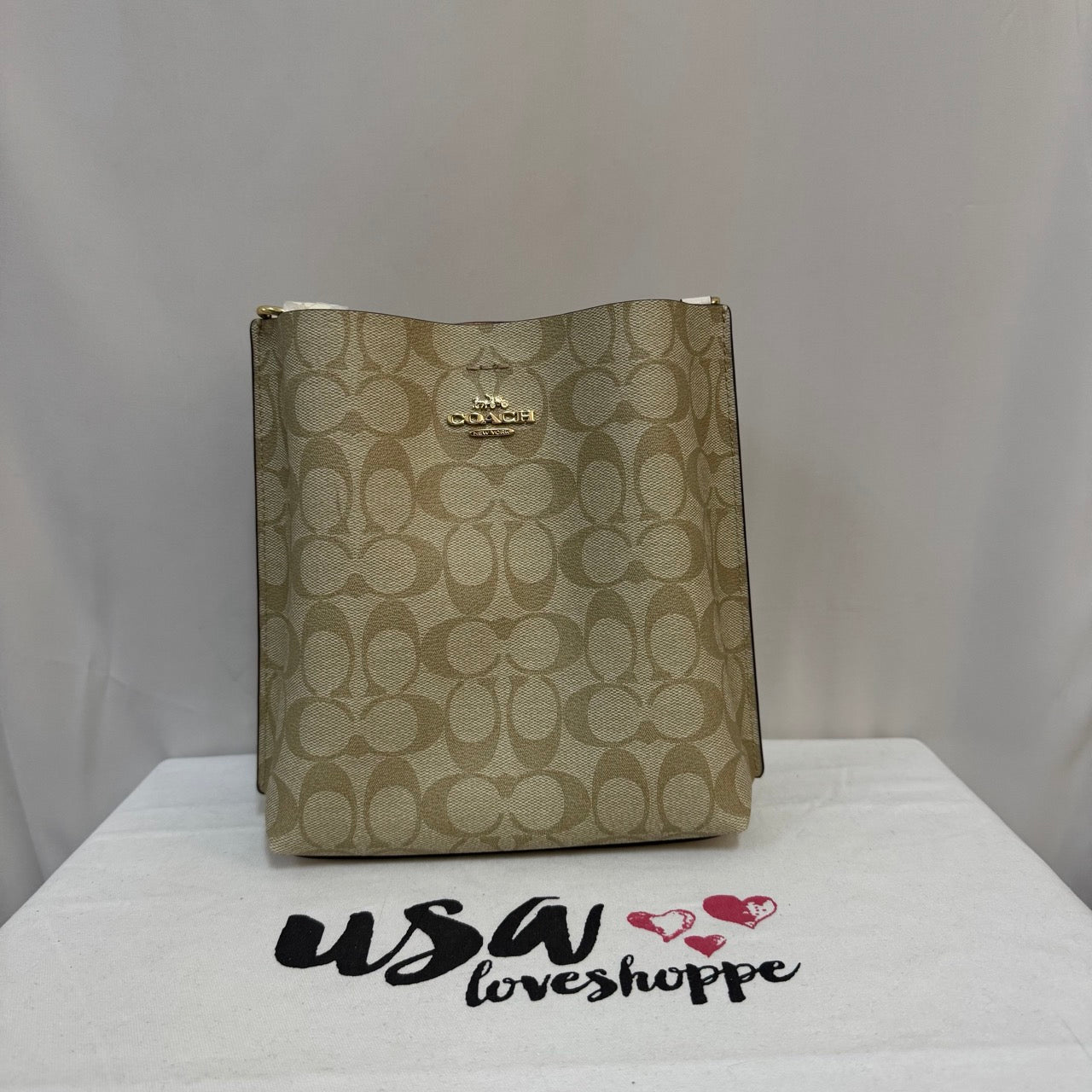 [AUCTION][READY STOCK MY] COACH Mollie Bucket Bag In Signature Canvas in Light Khaki/Chalk (CA561)