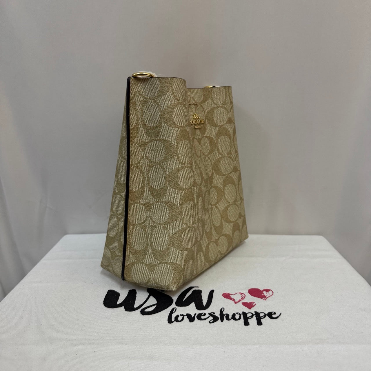 [AUCTION][READY STOCK MY] COACH Mollie Bucket Bag In Signature Canvas in Light Khaki/Chalk (CA561)