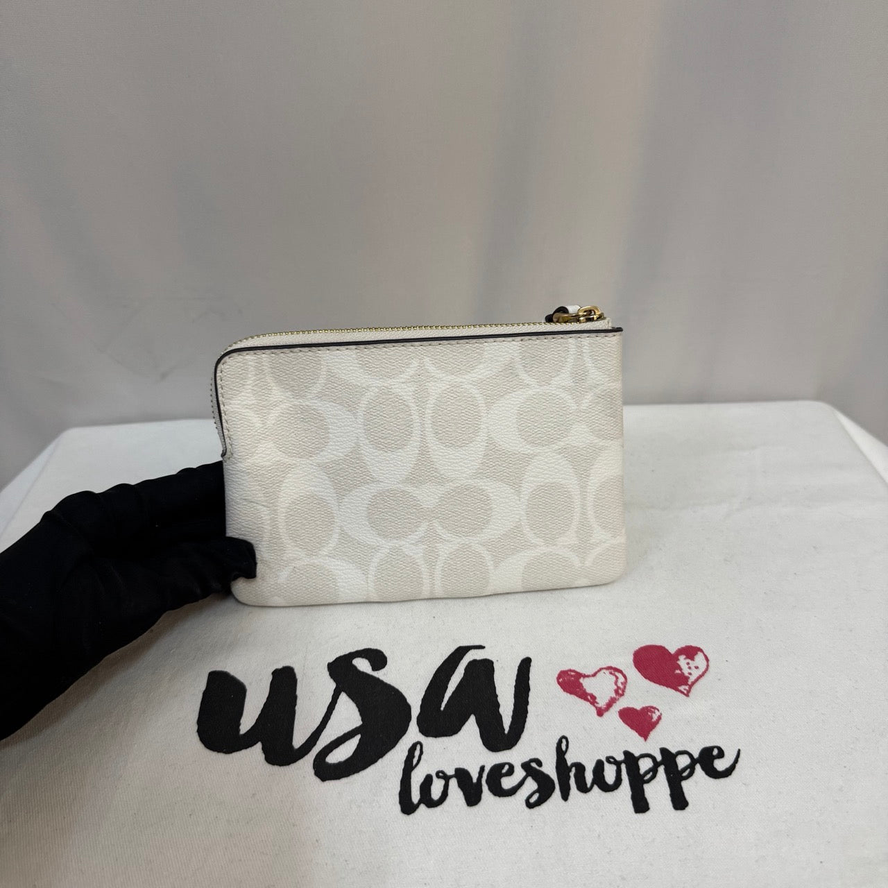 [AUCTION][READY STOCK MY] COACH Signature PVC Corner Zip Wristlet in Chalk/Glacierwhite (58035)