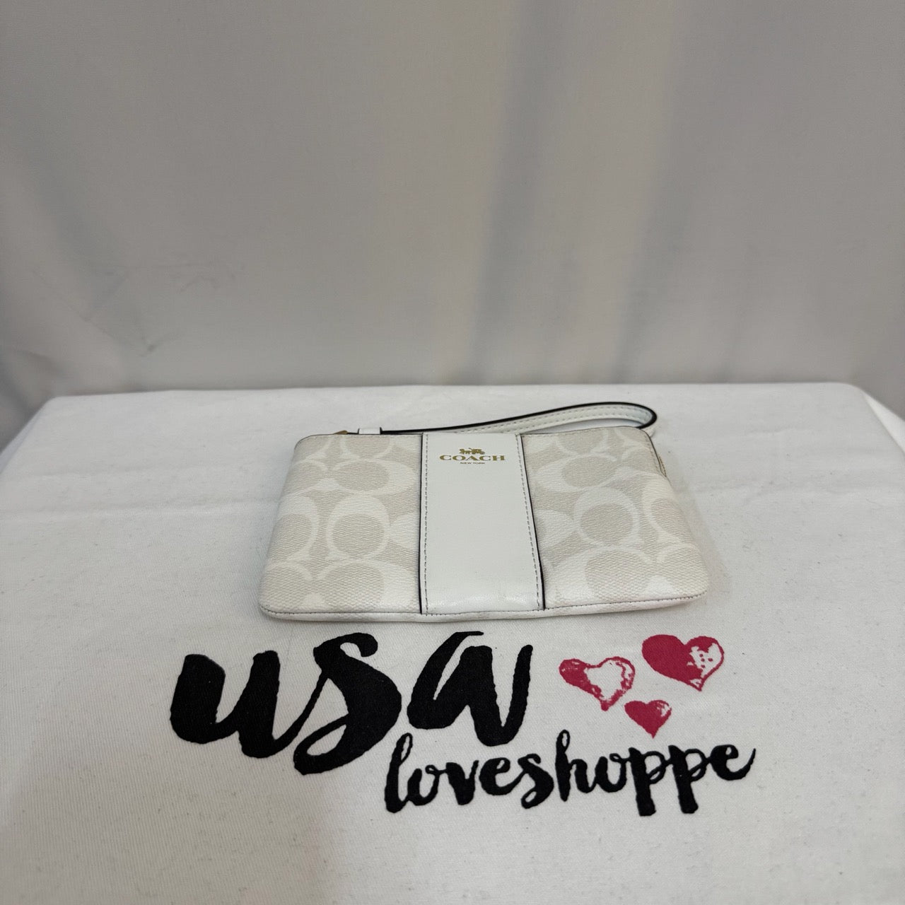 [AUCTION][READY STOCK MY] COACH Signature PVC Corner Zip Wristlet in Chalk/Glacierwhite (58035)