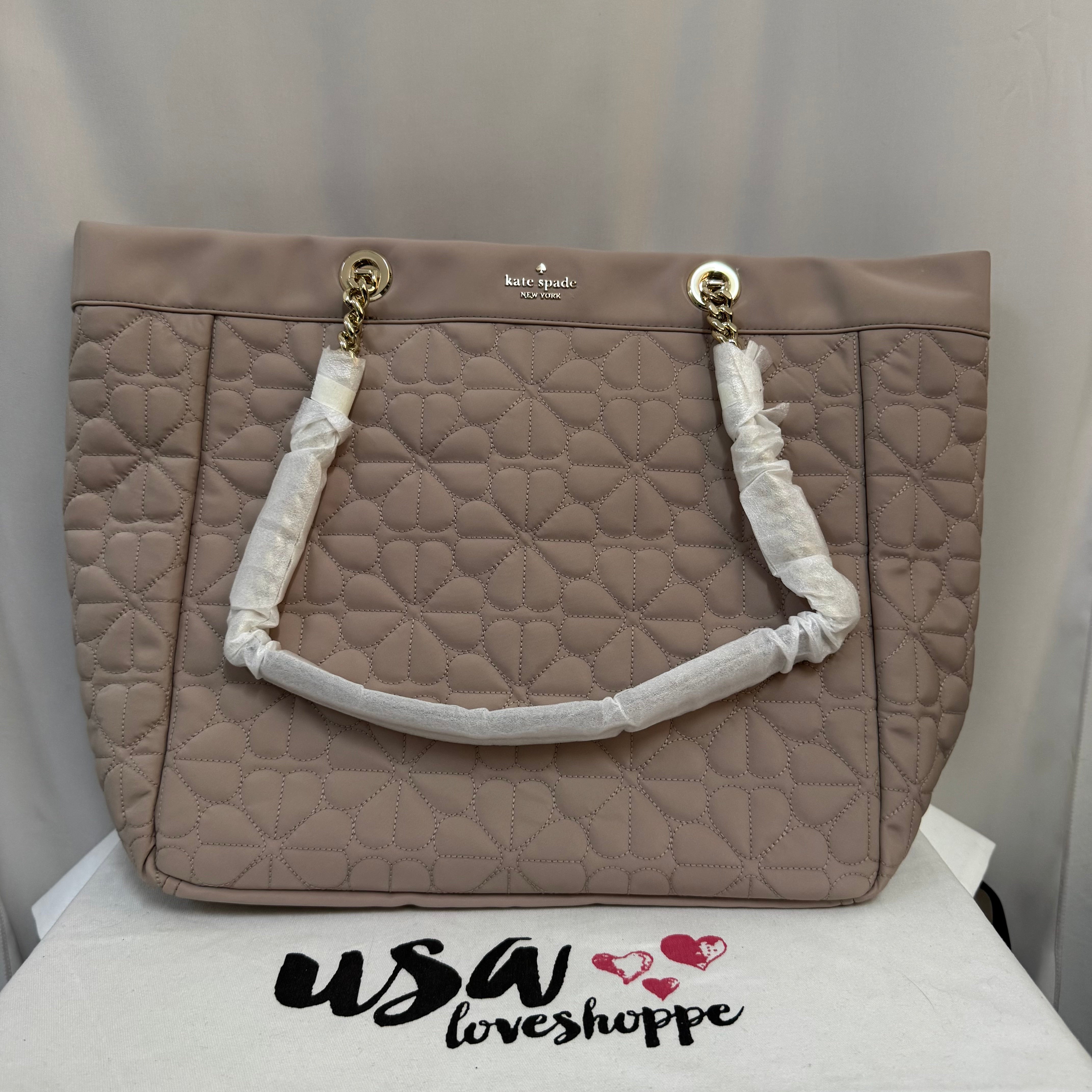 [AUCTION][READY STOCK MY] Kate Spade Flower Quilted Fabric XL Tote in Cozy Grey (KK074)