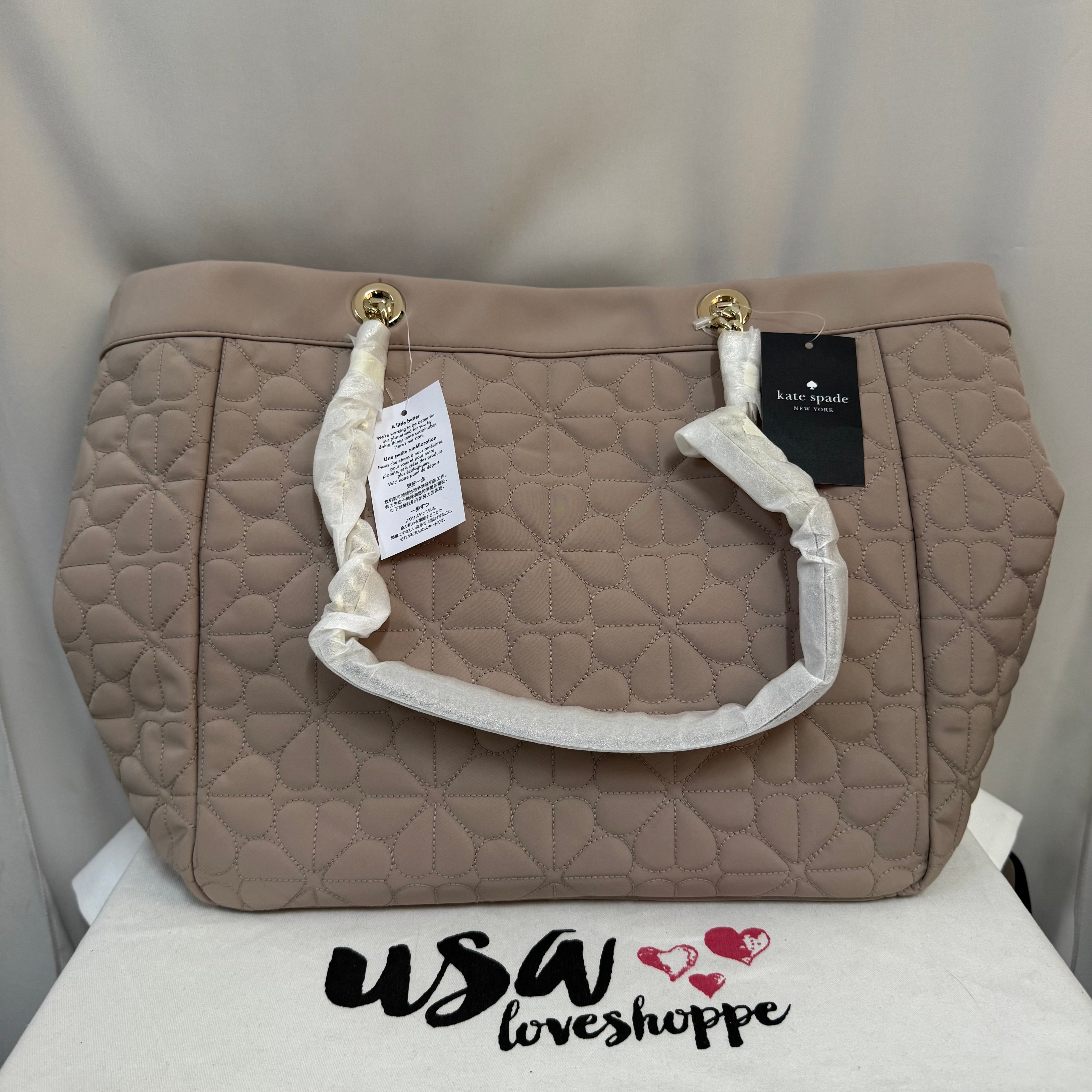 [AUCTION][READY STOCK MY] Kate Spade Flower Quilted Fabric XL Tote in Cozy Grey (KK074)
