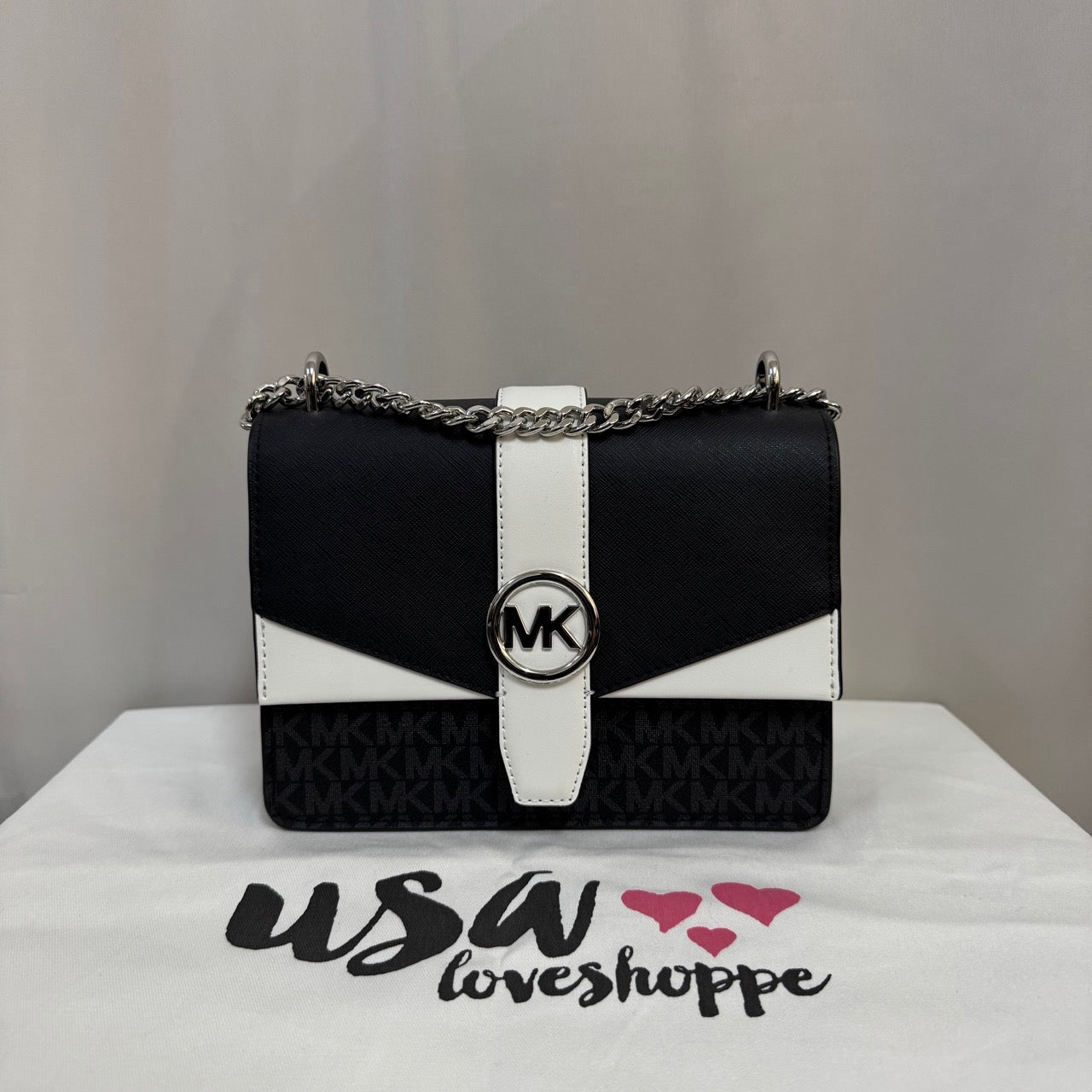 [AUCTION][READY STOCK MY] Michael Kors Greenwich Small Color-Block Signature Logo Crossbody Bag in Black Combo (35S5SGRC1B)