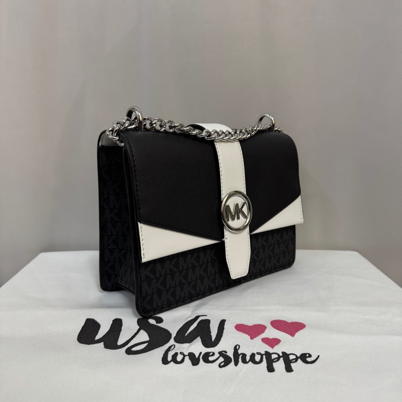 [AUCTION][READY STOCK MY] Michael Kors Greenwich Small Color-Block Signature Logo Crossbody Bag in Black Combo (35S5SGRC1B)