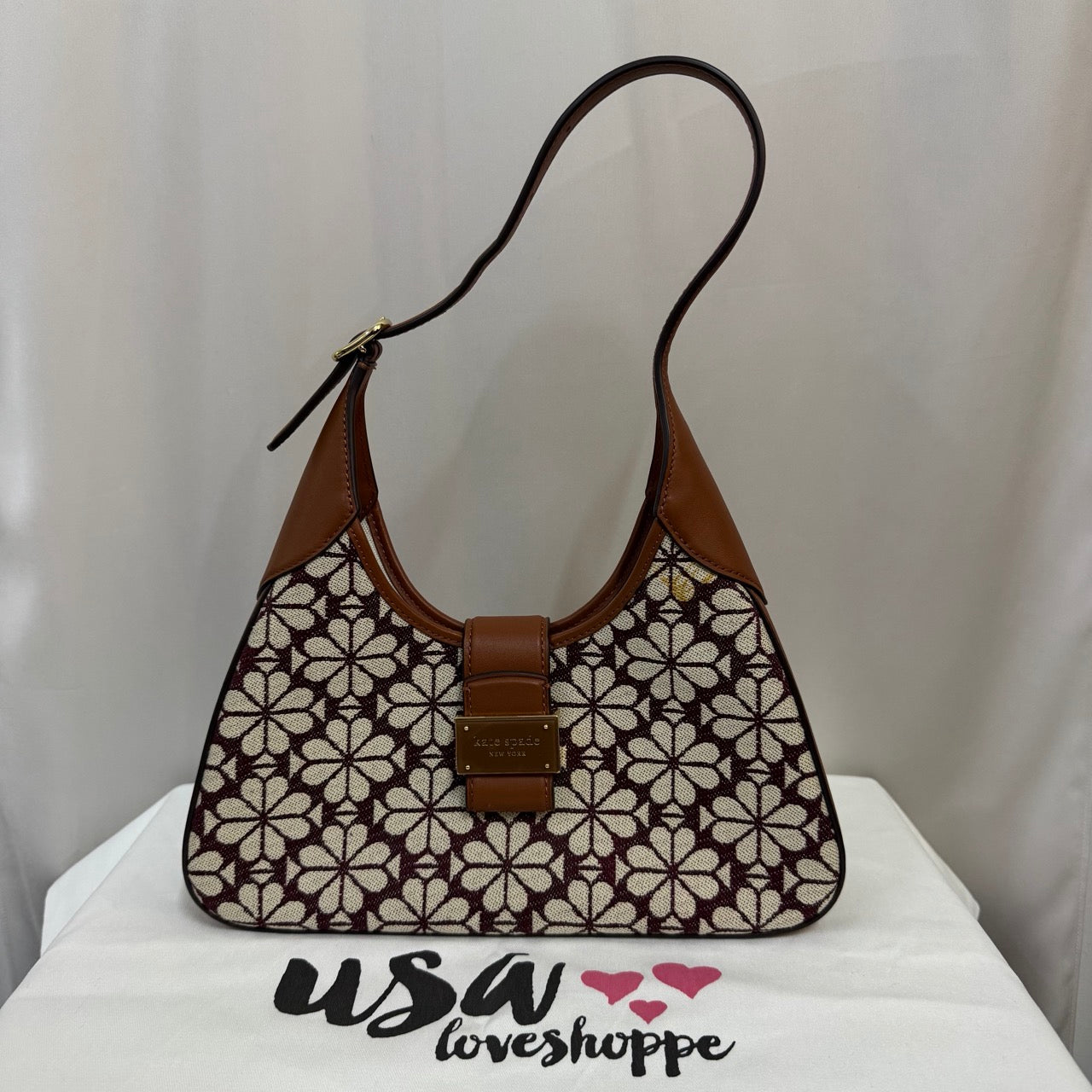 [AUCTION][READY STOCK MY] Kate Spade Spade Flower Jacquard Nouveau Small Shoulder Bag in Burgundy Multi (KI455)