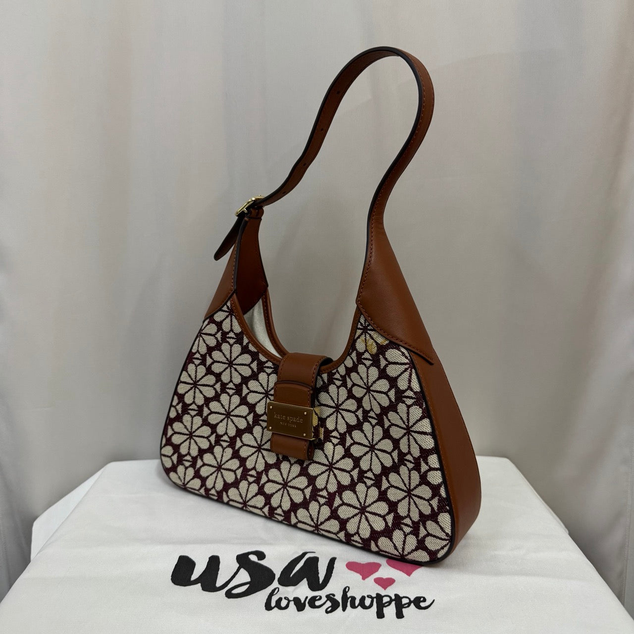 [AUCTION][READY STOCK MY] Kate Spade Spade Flower Jacquard Nouveau Small Shoulder Bag in Burgundy Multi (KI455)