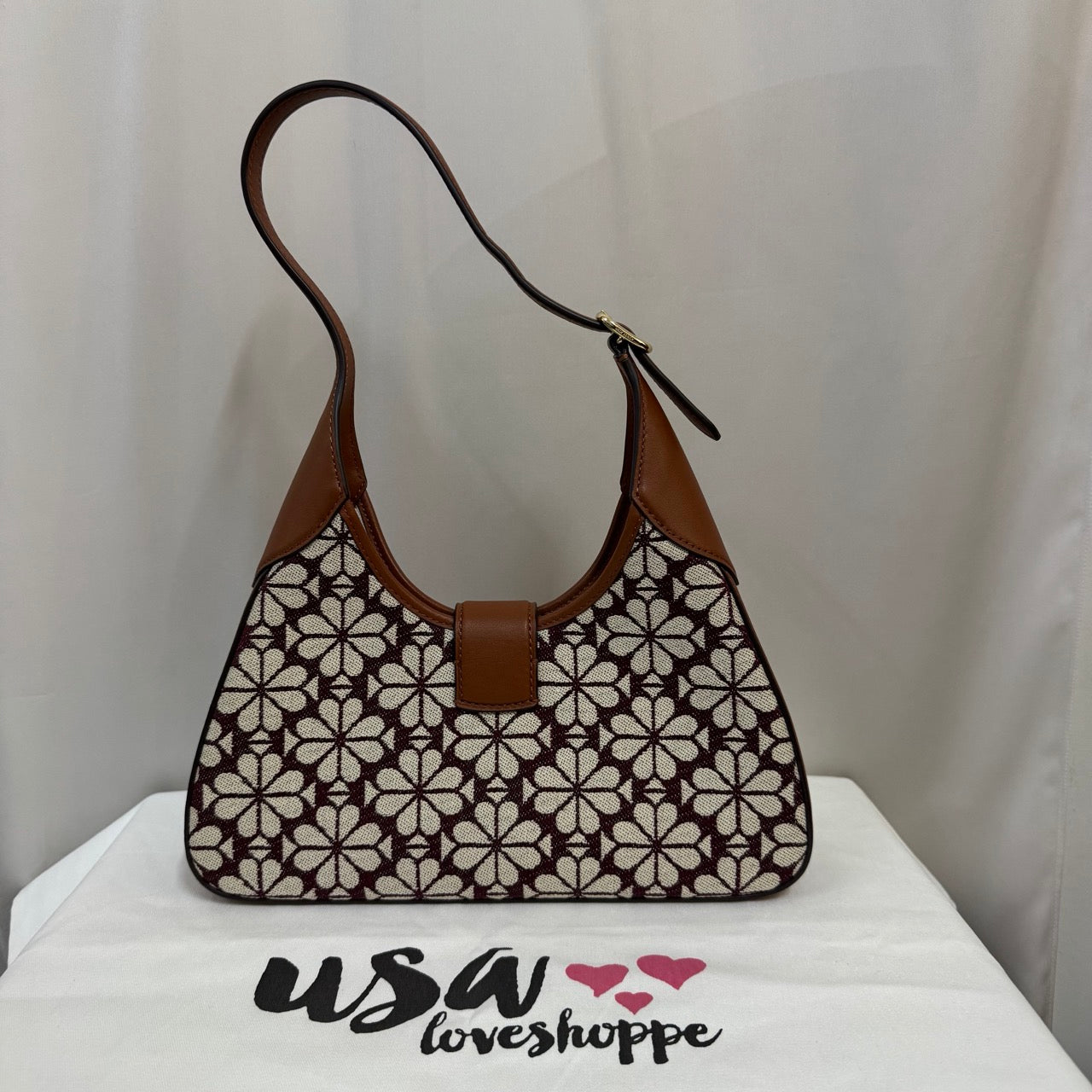 [AUCTION][READY STOCK MY] Kate Spade Spade Flower Jacquard Nouveau Small Shoulder Bag in Burgundy Multi (KI455)