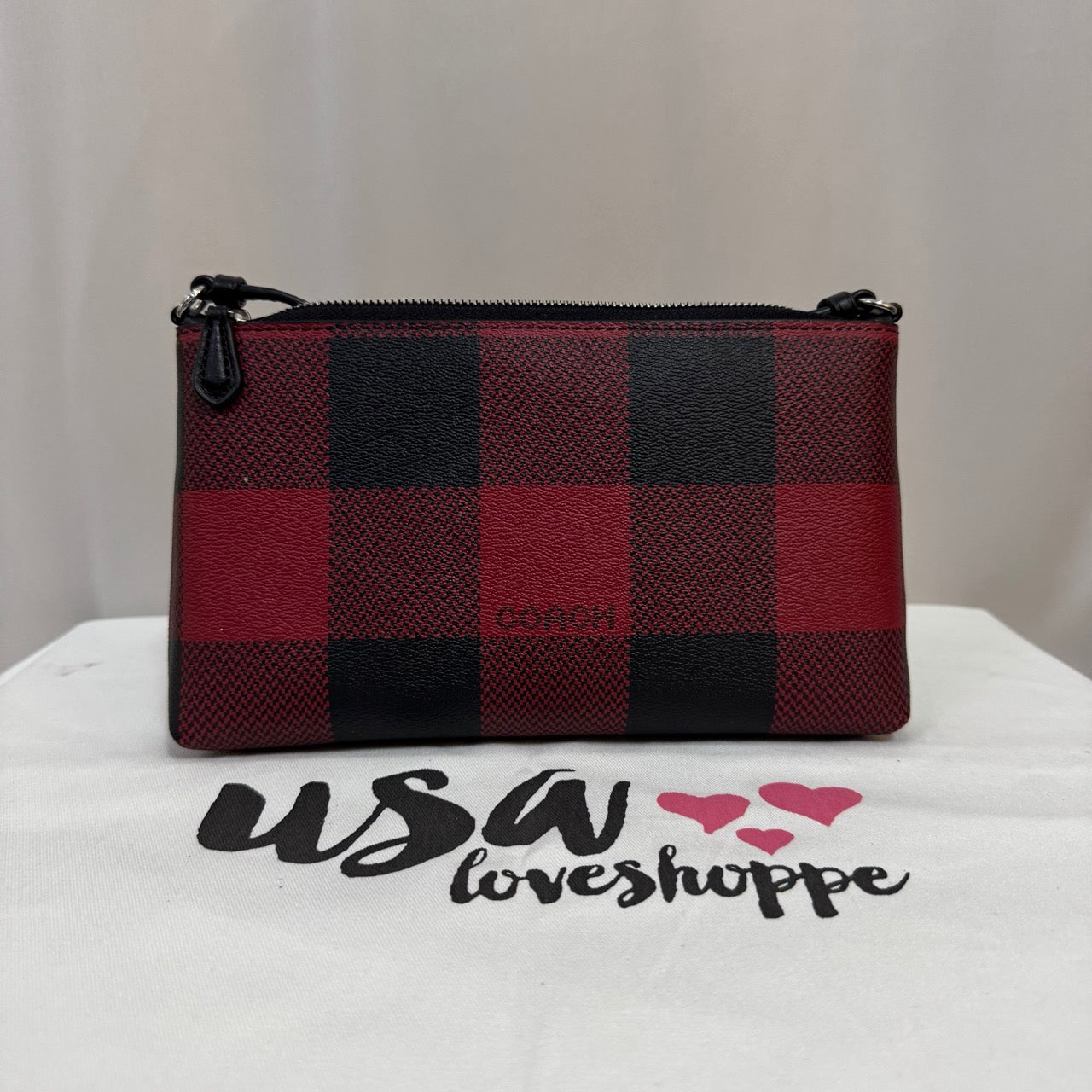 [AUCTION][READY STOCK MY] COACH Zip Top Crossbody With Buffalo Plaid Print in Black Red Multi (C7310)