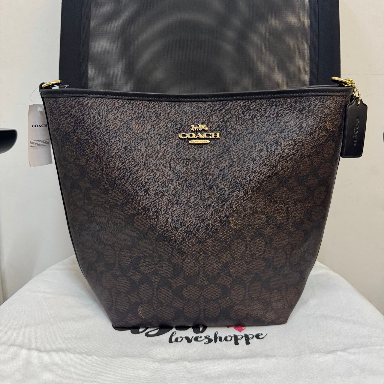 [AUCTION][READY STOCK MY] COACH City Large Bucket Bag In Signature Canvas in Walnut/Black (CT802)