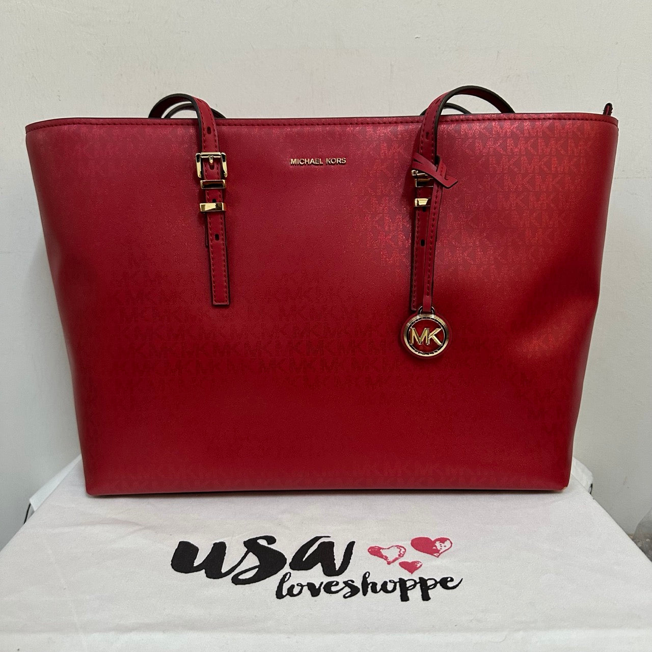 [AUCTION][READY STOCK MY] Michael Kors Quinn Large East West TZ Tote in Crimson (30F5GQNT9R)