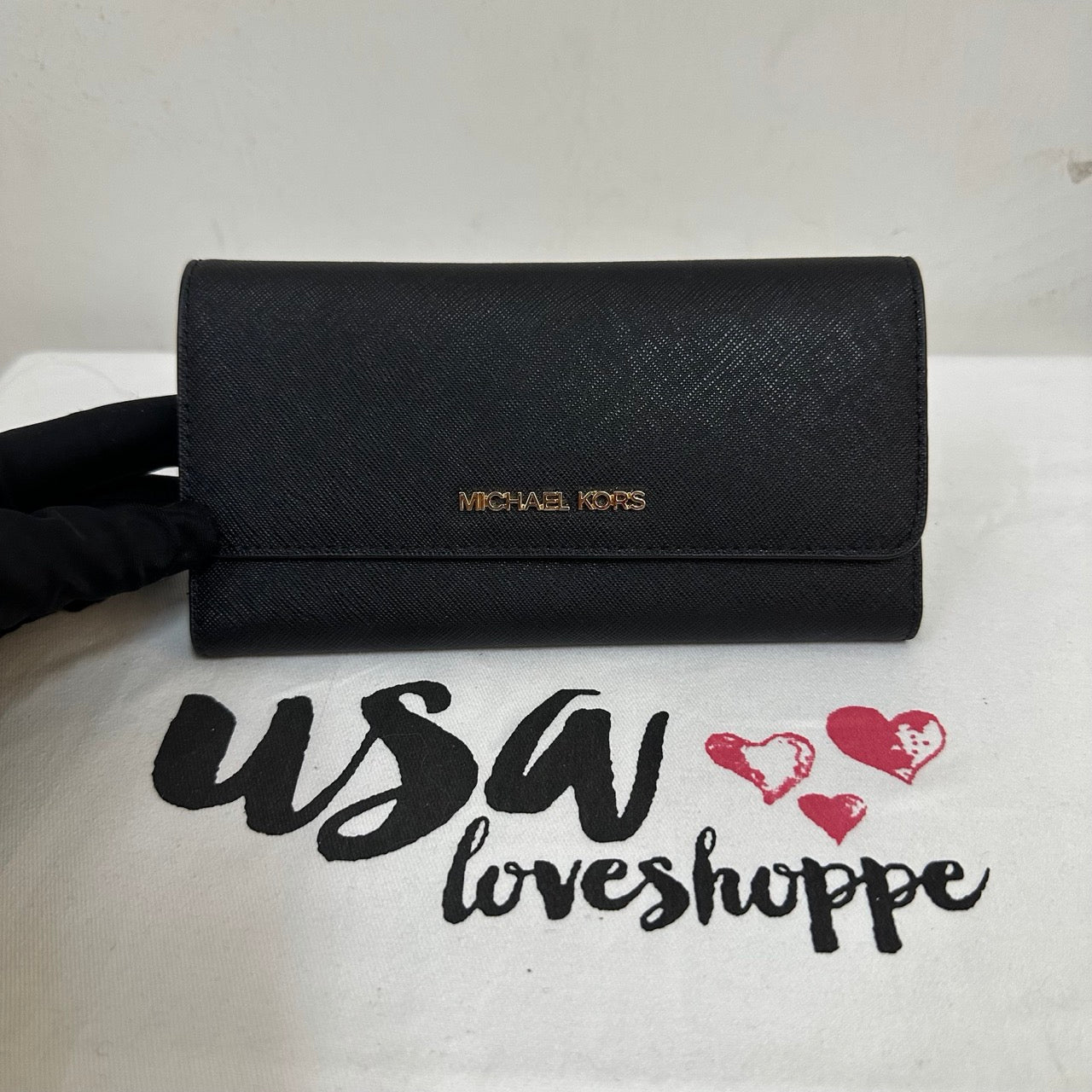 [AUCTION][READY STOCK MY] Michael Kors Jet Set Travel Large Trifold Wallet in Black (GHW) (35S8GTVF7L)
