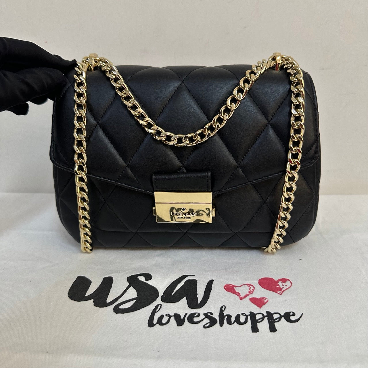[AUCTION][READY STOCK MY] Kate Spade Carey Quilted Leather Medium Shoulder Bag in Black (KA766)