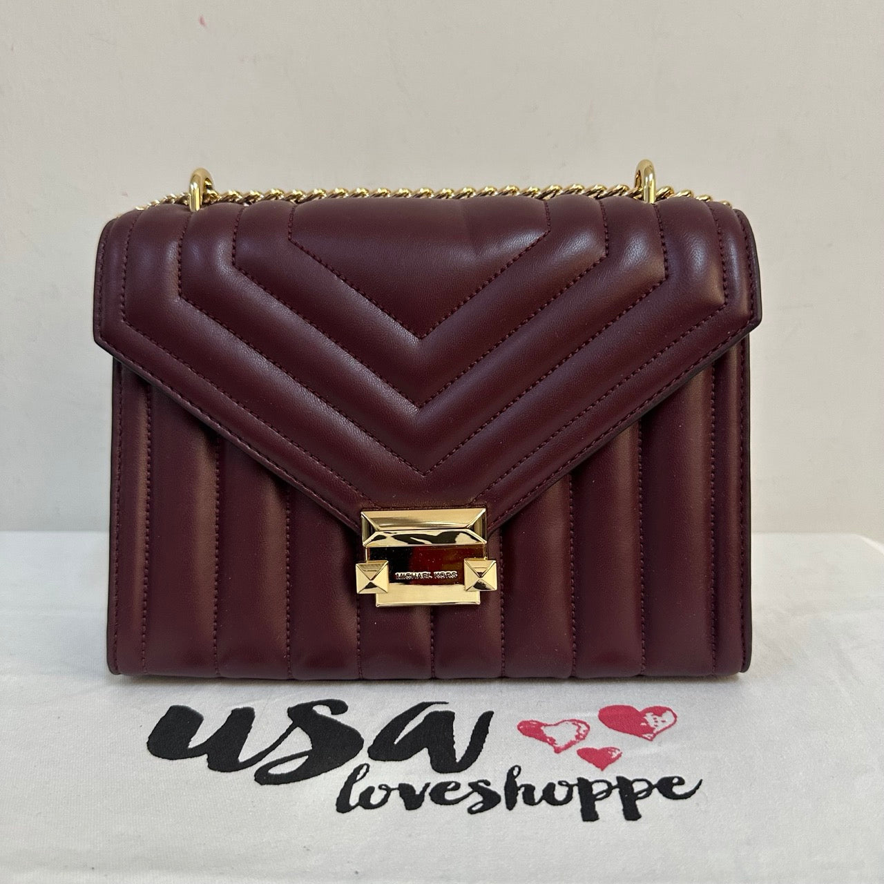 [AUCTION][READY STOCK MY] Michael Kors Whitney Medium Flap Chain Shoulder Bag in Merlot