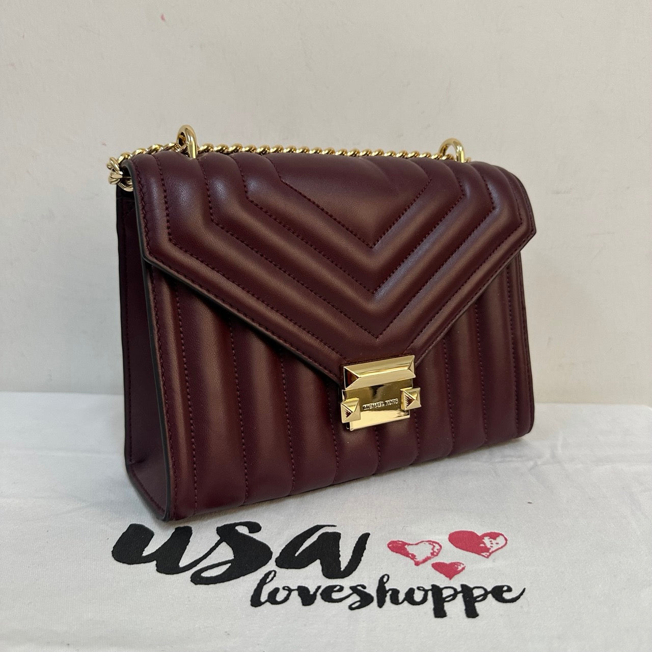 [AUCTION][READY STOCK MY] Michael Kors Whitney Medium Flap Chain Shoulder Bag in Merlot